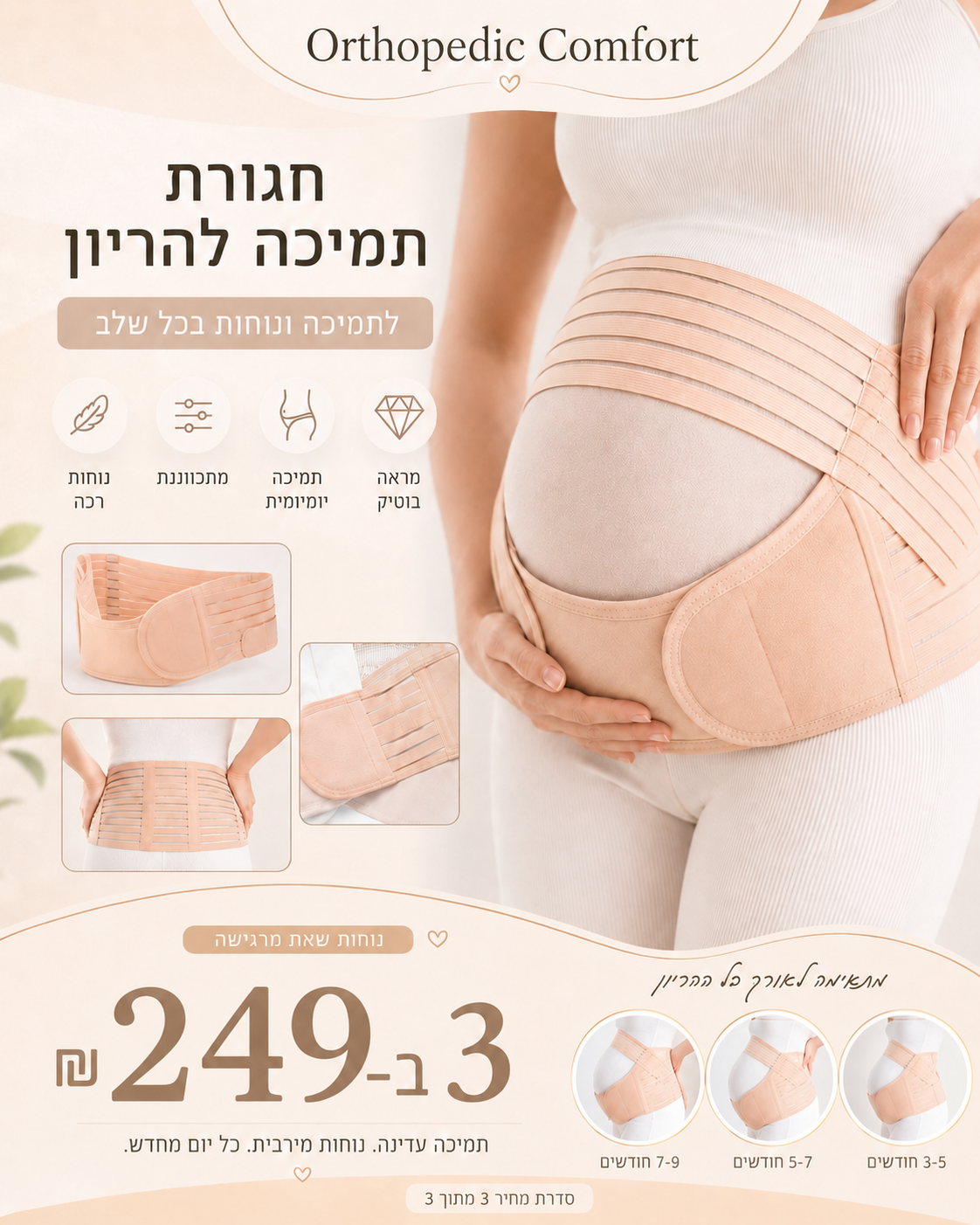 חגורת תמיכה להריון 3 ב-1 — תקריב חומר / מרקם / איכות