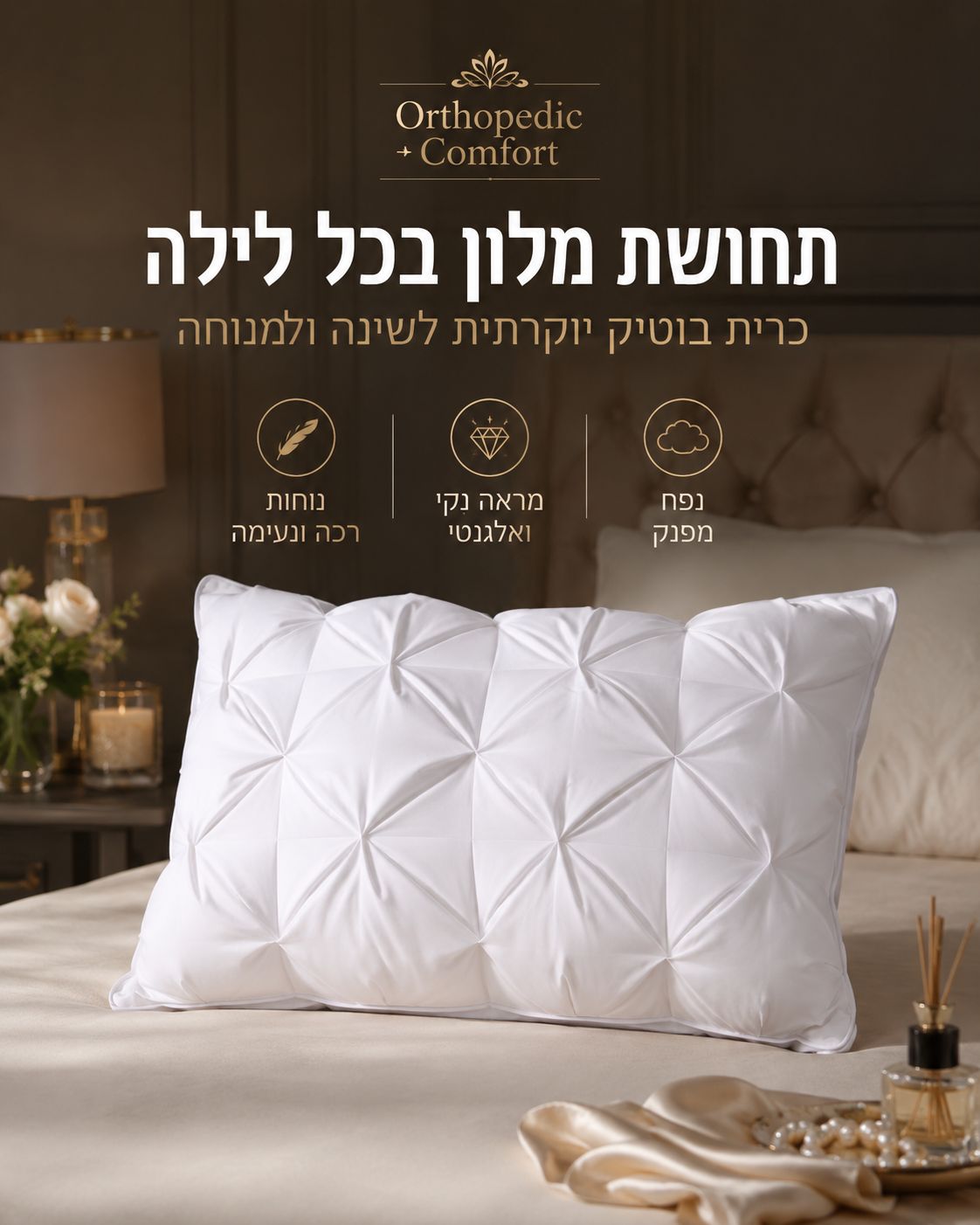 כרית בוטיק יוקרתית לשינה — שימוש / אווירה / Lifestyle